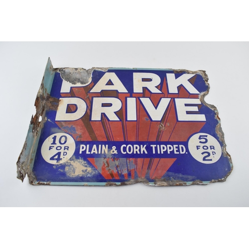 57 - An early 20th century double sided two in one enamel point of sale advertising sign for 'PARK DRIVE'... 