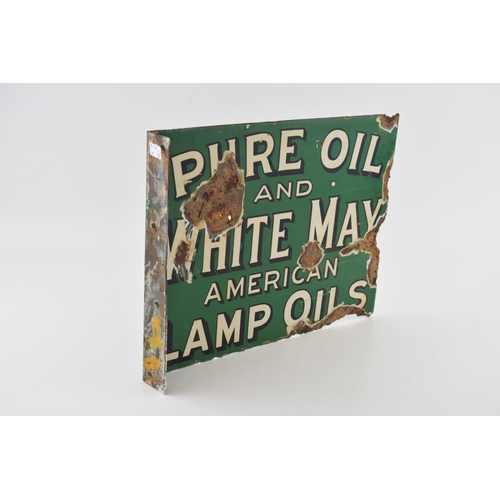 58 - An early 20th century double sided enamel point of sale advertising sign for 'PURE OIL AND WHITE MAY... 