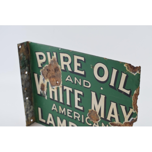 58 - An early 20th century double sided enamel point of sale advertising sign for 'PURE OIL AND WHITE MAY... 