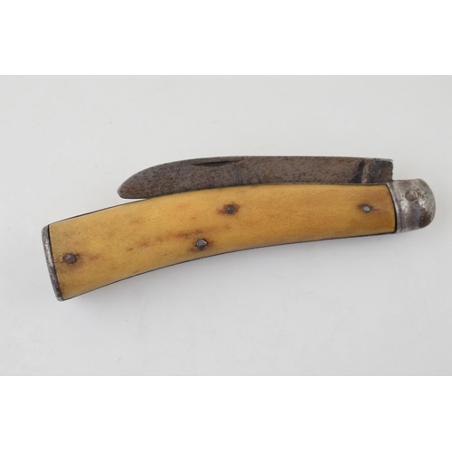 6 - c19th Bone Handle Flat Cap Folding Pocket Pruning Knife Possibly Wade Wingfield Rowbotham 82 Tenter ... 