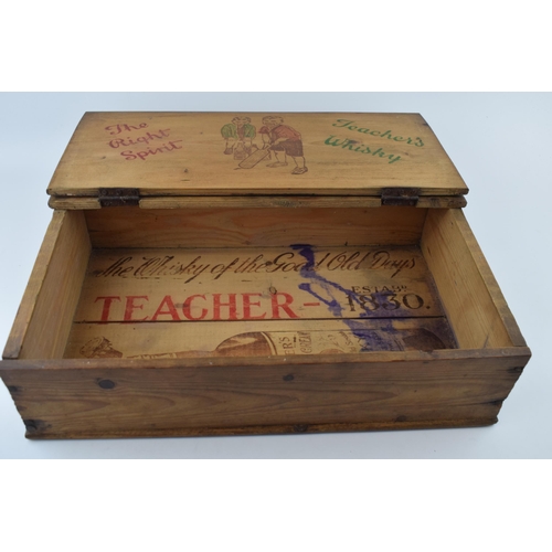 60 - A collection of vintage advertising boxes and box lids to include 'Teachers Whiskey' school desk box... 