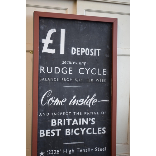 63 - 'Rudge Bicycles' point of sale advertising display sign on card. Circa 1950. Professionally framed a... 