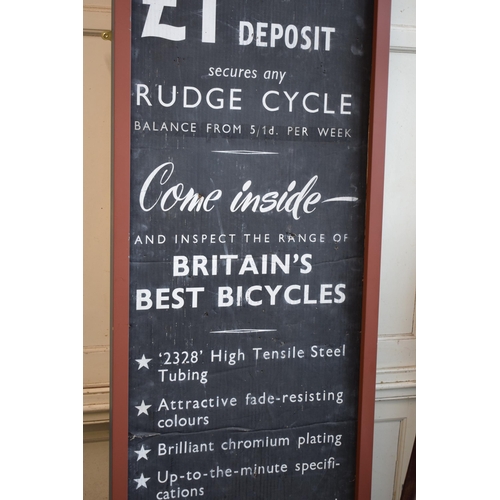 63 - 'Rudge Bicycles' point of sale advertising display sign on card. Circa 1950. Professionally framed a... 