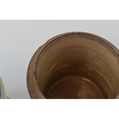 72 - A trio of Victorian ceramic apothecary jars, in blue, to include 'Ung. Sulph', 'Ung. Althae' and one... 