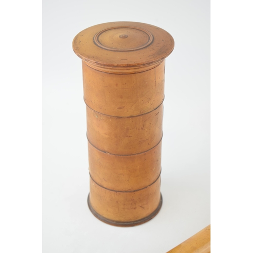 73 - Victorian treen spice tower, 4 bay, to include Cloves, Mace, Nutmegs and Cinnamon, 20.5cm tall, with... 