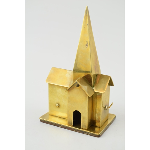 78 - A scratch-builtmodel of a church in brass with build in musical box. c1930s. Detailed model with rem... 