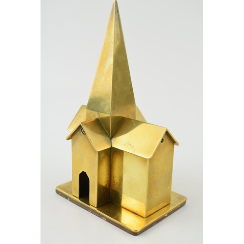 78 - A scratch-builtmodel of a church in brass with build in musical box. c1930s. Detailed model with rem... 