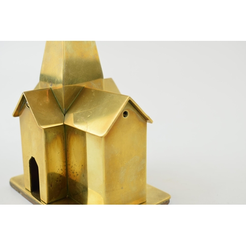 78 - A scratch-builtmodel of a church in brass with build in musical box. c1930s. Detailed model with rem... 