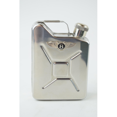 90 - A novelty hip flask in the form of a petrol can / jerry can, 10cm tall, bearing a Bentley logo.