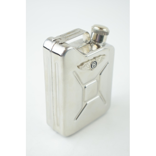 90 - A novelty hip flask in the form of a petrol can / jerry can, 10cm tall, bearing a Bentley logo.