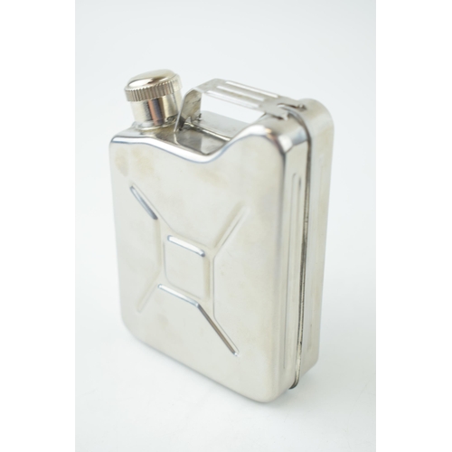 90 - A novelty hip flask in the form of a petrol can / jerry can, 10cm tall, bearing a Bentley logo.