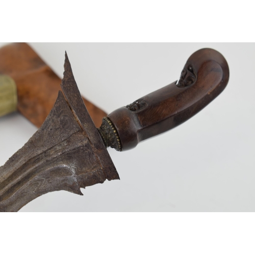 96 - c19th Burmese Kris Dagger Knife with Burma Damascus Blade & Scabbard