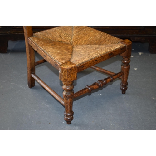 35A - Antique French Prie Dieu Prayer Chair With Woven Rush Seat. Height 91cm.