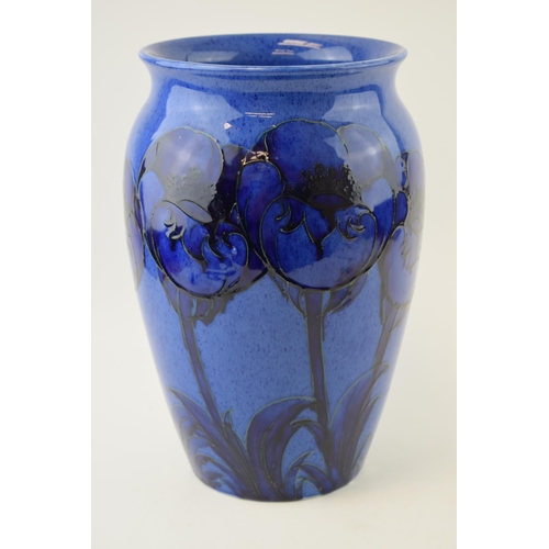 161 - Moorcroft large bulbous vase, Poppy on Blue, 31cm tall, 20cm wide, signed 'W Moorcroft' to base, wit... 