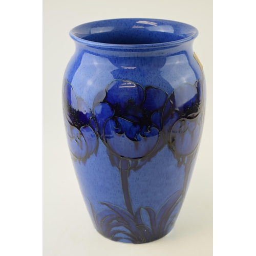 161 - Moorcroft large bulbous vase, Poppy on Blue, 31cm tall, 20cm wide, signed 'W Moorcroft' to base, wit... 