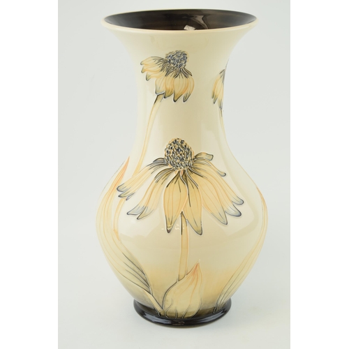 164 - Moorcroft low bulbous vase in the Cornflower design, low shouldered, brown interior, 33.5cm tall, fi... 