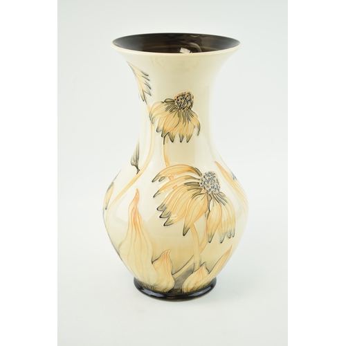 164 - Moorcroft low bulbous vase in the Cornflower design, low shouldered, brown interior, 33.5cm tall, fi... 