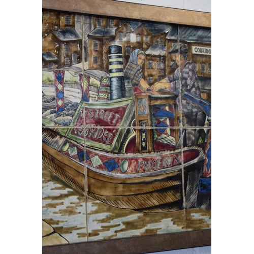 165 - Cobridge Stoneware (sister company of Moorcroft) large framed plaque of a potteries canal scene, wit... 