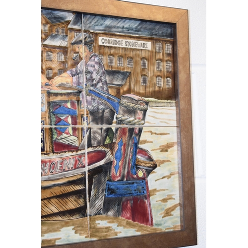 165 - Cobridge Stoneware (sister company of Moorcroft) large framed plaque of a potteries canal scene, wit... 