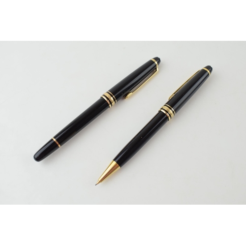 195 - Montblanc Meisterstuck Black Fountain Pen, slimline profile with a pull draw cap and gold plate band... 