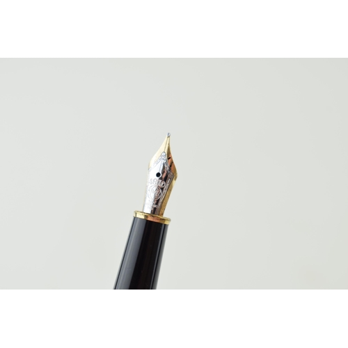 195 - Montblanc Meisterstuck Black Fountain Pen, slimline profile with a pull draw cap and gold plate band... 