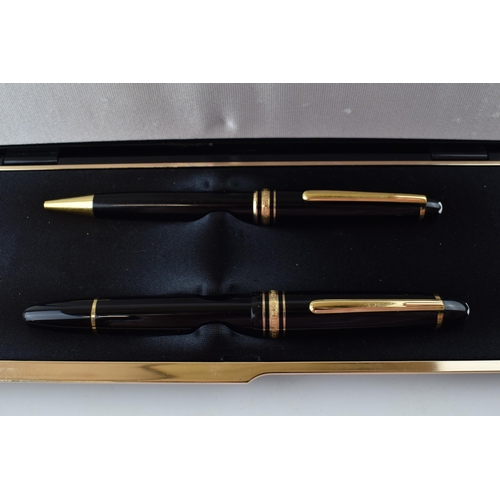 197 - Montblanc Meisterstuck pen set, comprising a Meisterstuck No 146 Fountain Pen, the black resin cap a... 