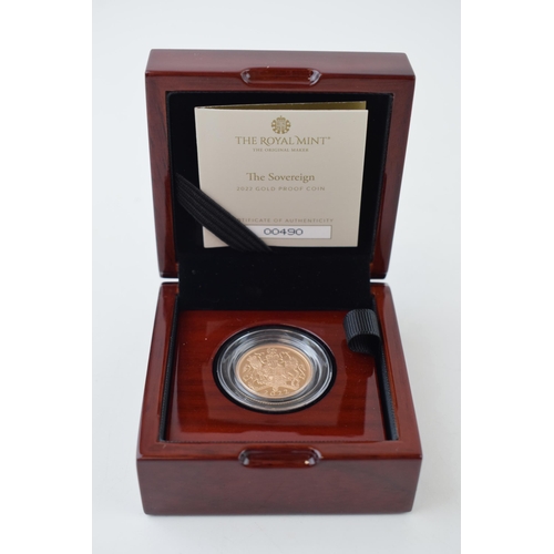 206 - Boxed Royal Mint 2022 Gold Proof Full Sovereign, 7.98g, with certificate.