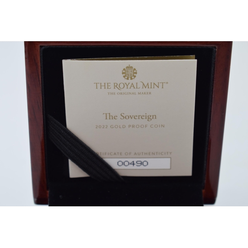 206 - Boxed Royal Mint 2022 Gold Proof Full Sovereign, 7.98g, with certificate.