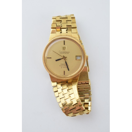 210 - Omega Constellation Electronic Chronometer in 18ct gold case, on 18ct gold graduated bracelet, with ... 