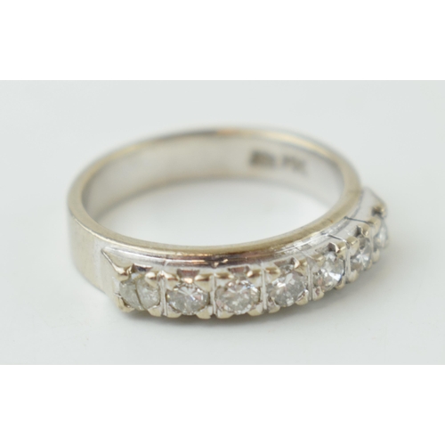 226 - 14k white gold ring, stamped 585/14k, set with white stones, 5.2g, size N/O.