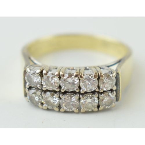 227 - 14k gold ring, set white stones, 5.3g, size P.