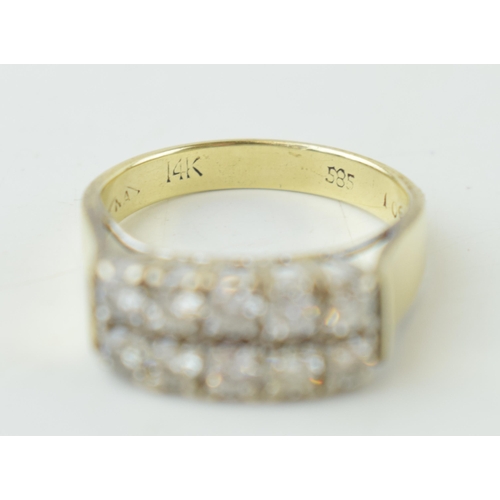 227 - 14k gold ring, set white stones, 5.3g, size P.