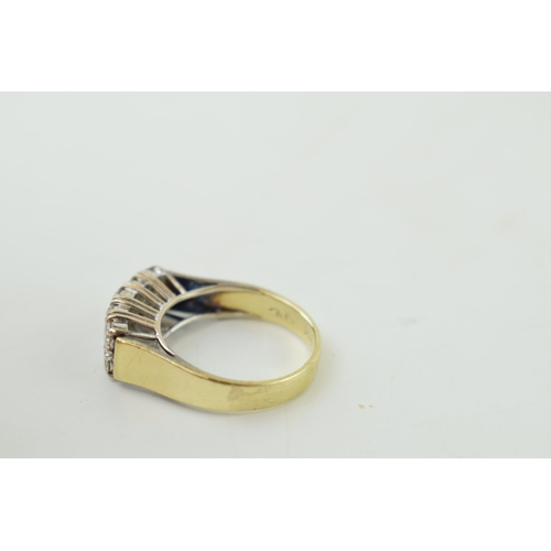 227 - 14k gold ring, set white stones, 5.3g, size P.