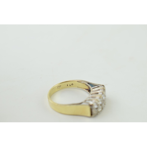 227 - 14k gold ring, set white stones, 5.3g, size P.