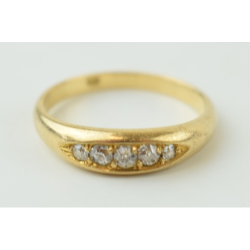 229 - 18ct gold 5 stone diamond boat ring, size P, 3.7g.