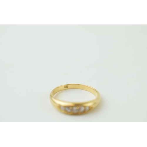 229 - 18ct gold 5 stone diamond boat ring, size P, 3.7g.