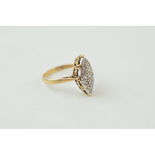 251 - 9ct yellow gold Marquise dress ring. Ring size 'O'. Gross weight 2.6 grams.