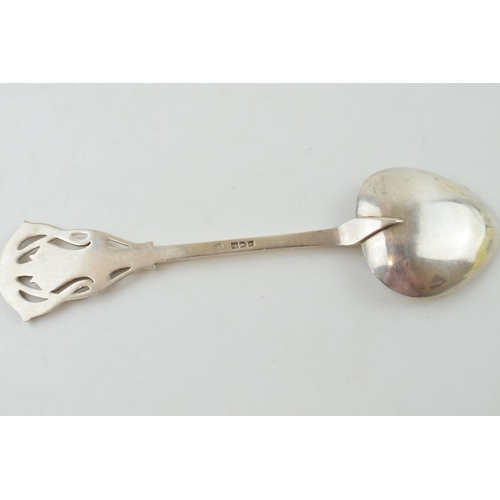 256 - Silver Arts and Crafts spoon, Kate Harris for William Hutton, London 1924, 63.0 grams, 20cm long.