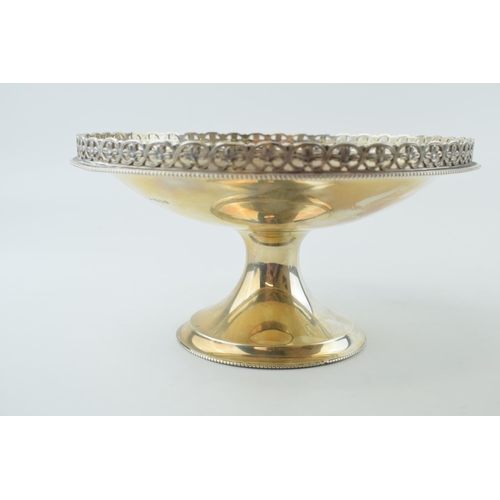 257 - Hallmarked silver pedestal dish, ornate border, London 1931, 21.5cm diameter, 412.5g / 13.27oz.