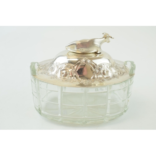 259 - Victorian silver and glass butterdish, with cow finial, Sheffield 1859, Hawkesworth Eyre & Co, 15cm ... 