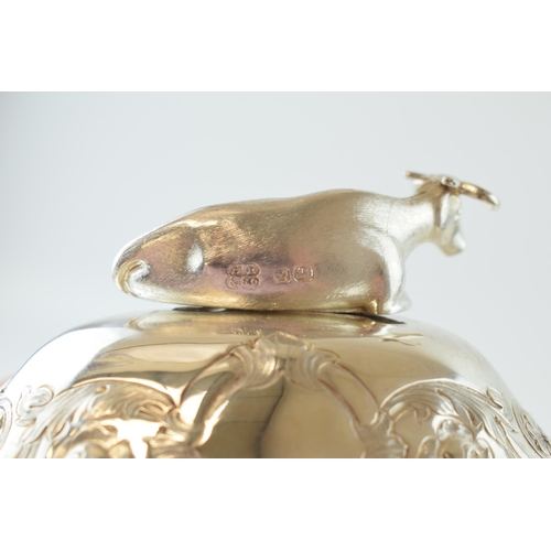 259 - Victorian silver and glass butterdish, with cow finial, Sheffield 1859, Hawkesworth Eyre & Co, 15cm ... 