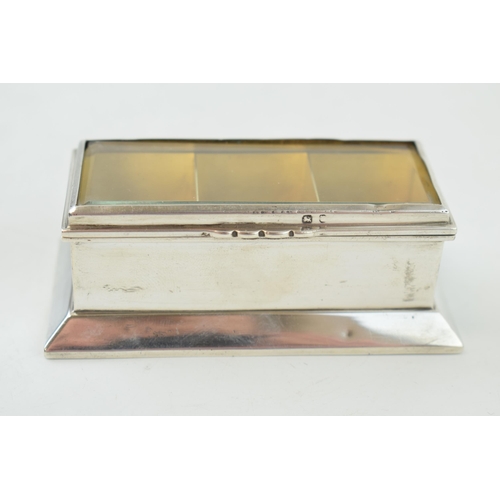 262 - Silver triple stamp holder, in the form of a casket / coffin, bevel edged glass, Birmingham 1898, sp... 