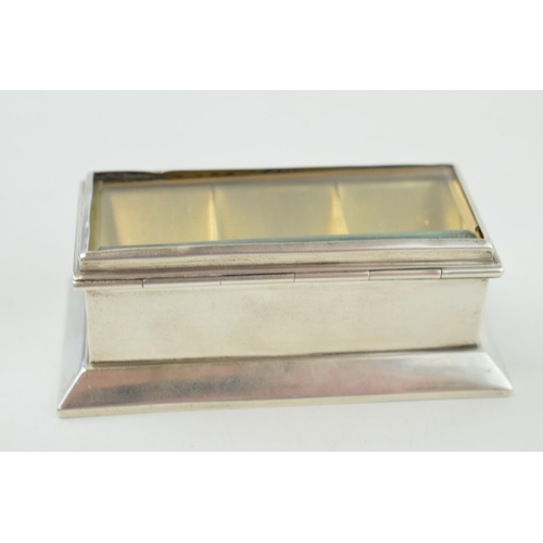 262 - Silver triple stamp holder, in the form of a casket / coffin, bevel edged glass, Birmingham 1898, sp... 