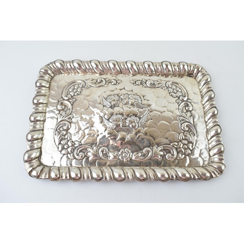 263 - Hallmarked silver tray with shaped edge in the Reynold's Angel pattern, 386.7 grams, Birmingham 1903... 