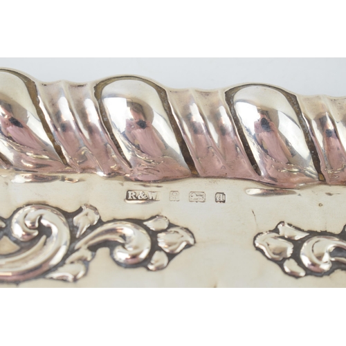 263 - Hallmarked silver tray with shaped edge in the Reynold's Angel pattern, 386.7 grams, Birmingham 1903... 