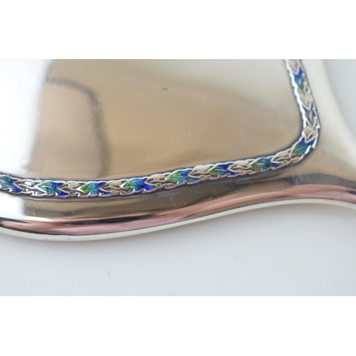 264 - Liberty & Co silver hand mirror, with enamelled decoration on applied foliate border, numbered '5692... 