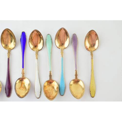 265 - Hestenes Norwegian silver gilt and enamel teaspoons, sterling silver, stamped to front and back, wit... 