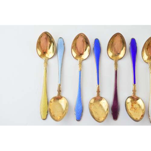 265 - Hestenes Norwegian silver gilt and enamel teaspoons, sterling silver, stamped to front and back, wit... 