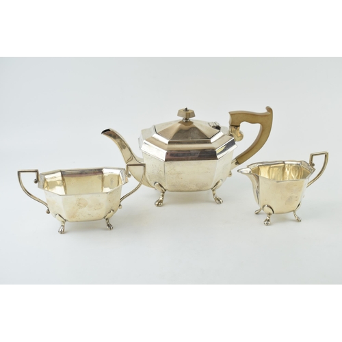 270 - Hallmarked silver three-piece tea service to include a teapot, a sugar bowl and a milk jug, Sheffiel... 