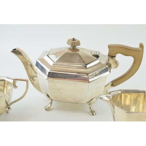 270 - Hallmarked silver three-piece tea service to include a teapot, a sugar bowl and a milk jug, Sheffiel... 